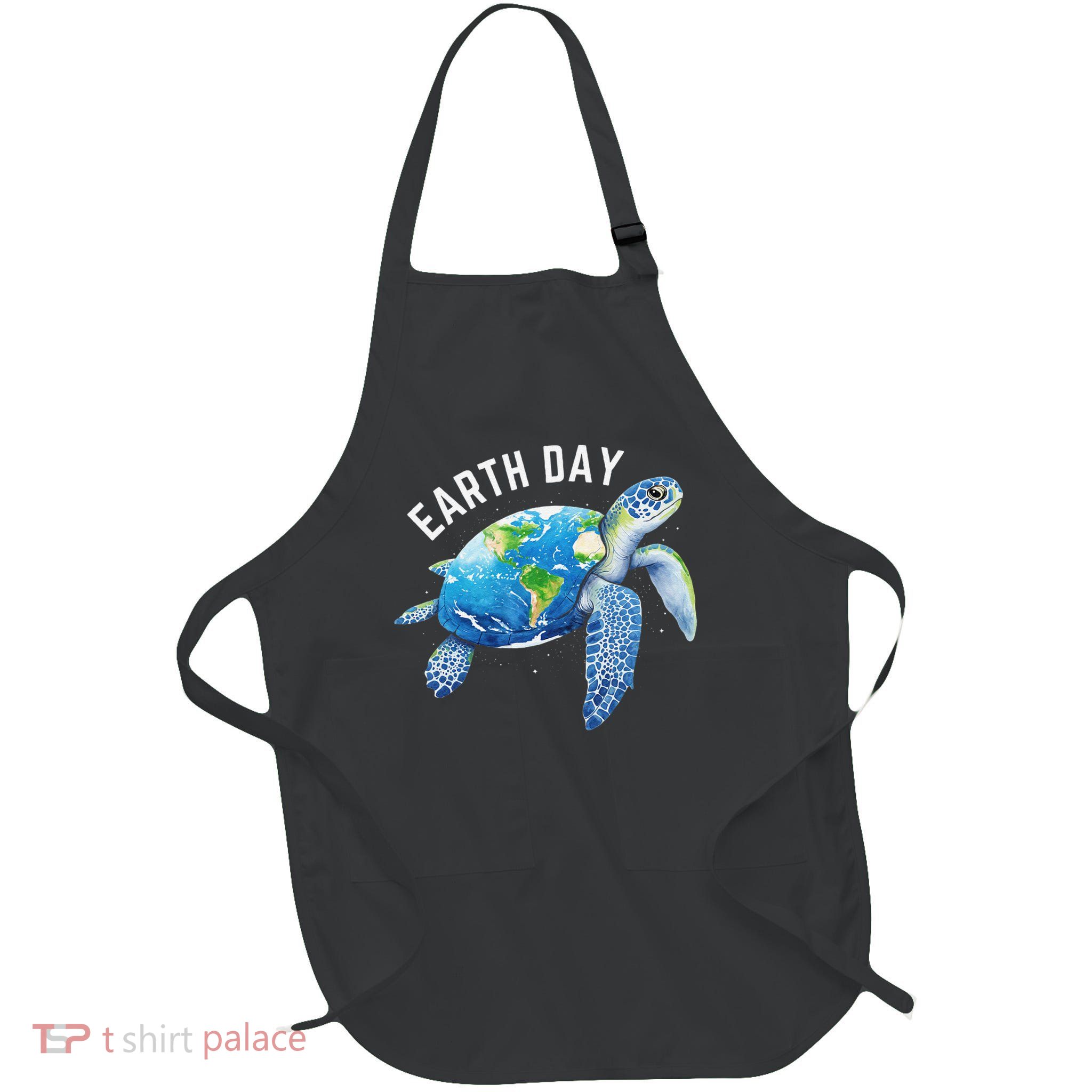 Earth Day 2025 Restore Earth Sea Turtle Art Save the Planet Full-Length Apron With Pockets