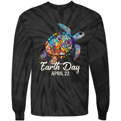 Earth Day 2024 Restore Earth Sea Turtle Art Save The Planet Tie-Dye Long Sleeve Shirt