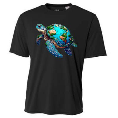 Earth Day 2024 Restore Earth Sea Turtle Art Save The Planet Cooling Performance Crew T-Shirt