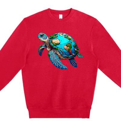 Earth Day 2024 Restore Earth Sea Turtle Art Save The Planet Premium Crewneck Sweatshirt