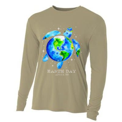 Earth Day 2025 Restore Earth Sea Turtle Art Save The Planet Cooling Performance Long Sleeve Crew