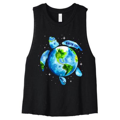 Earth Day 2024 Restore Earth Sea Turtle Art Save The Planet Women's Racerback Cropped Tank