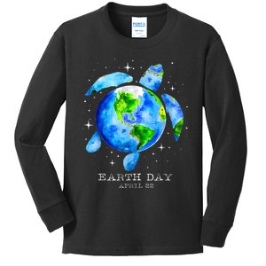 Earth Day 2024 Restore Earth Sea Turtle Art Save The Planet Kids Long Sleeve Shirt