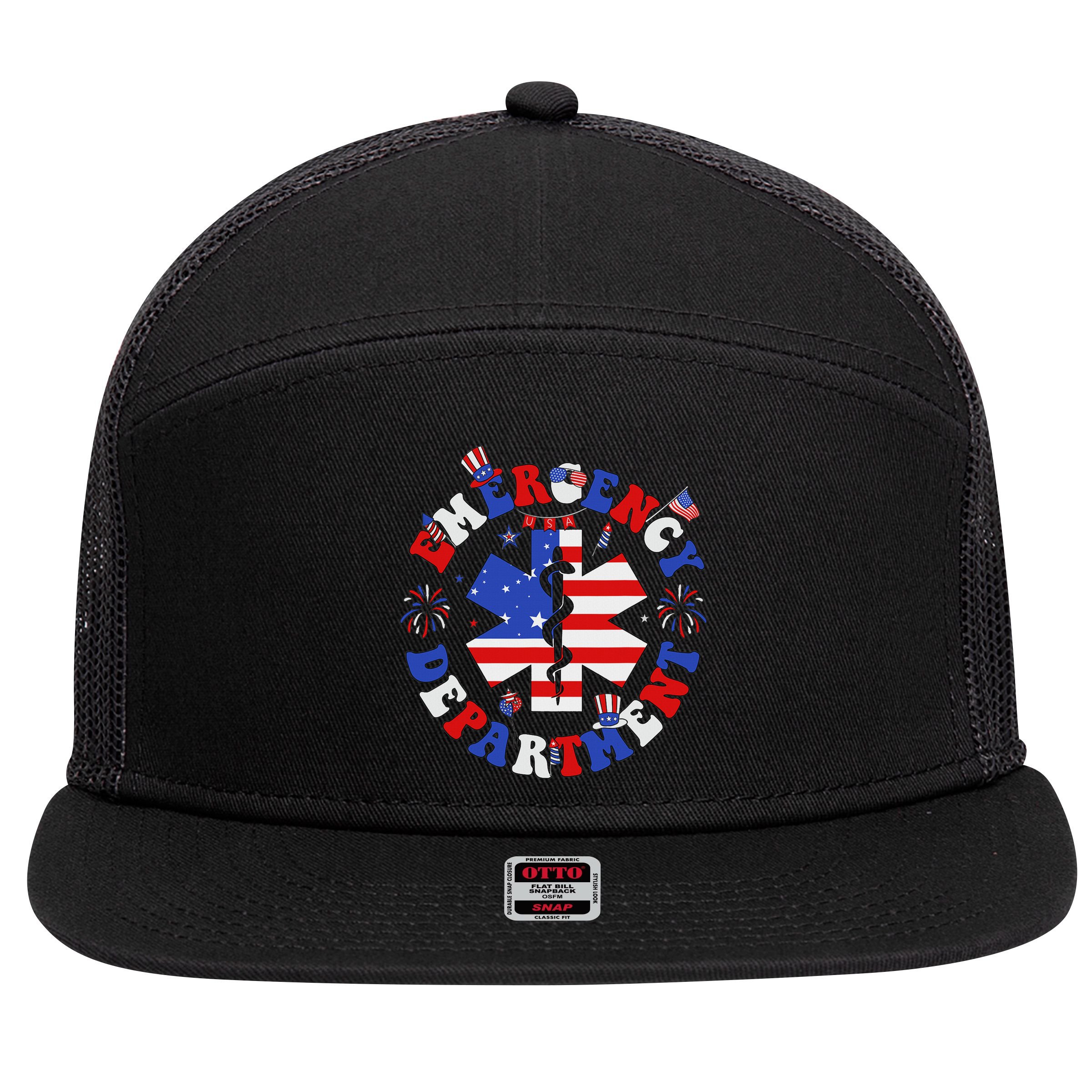 Emergency Department 4th Of July Usa Emergency Room Nurse 7 Panel Mesh Trucker Snapback Hat
