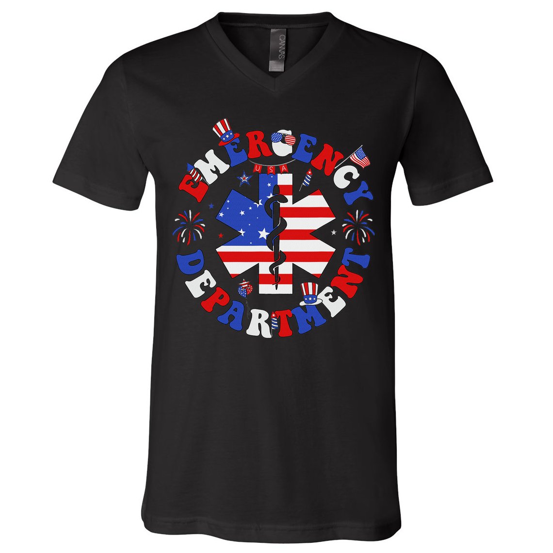 Emergency Department 4th Of July Usa Emergency Room Nurse V-Neck T-Shirt