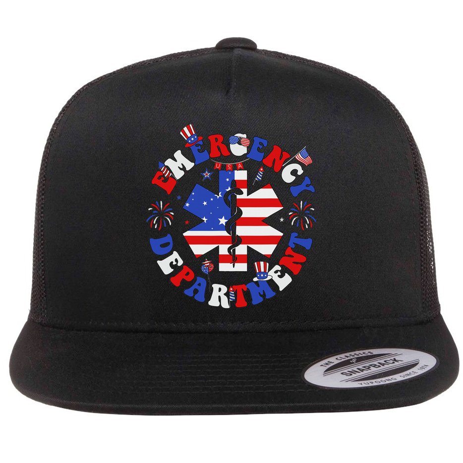 Emergency Department 4th Of July Usa Emergency Room Nurse Flat Bill Trucker Hat