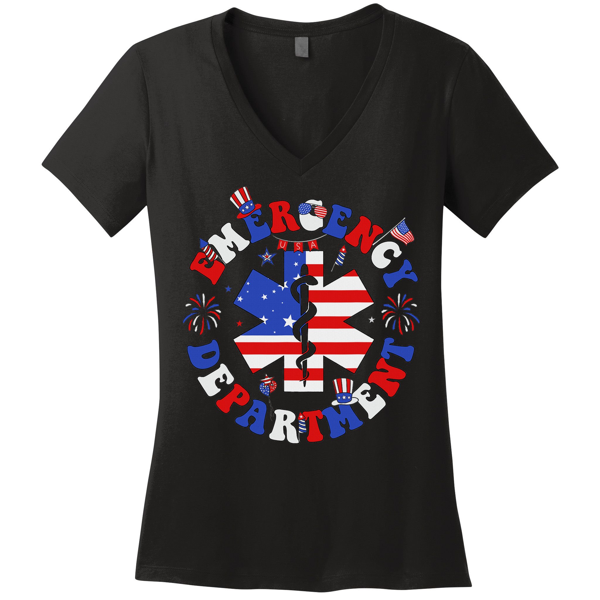 Emergency Department 4th Of July Usa Emergency Room Nurse Women's V-Neck T-Shirt