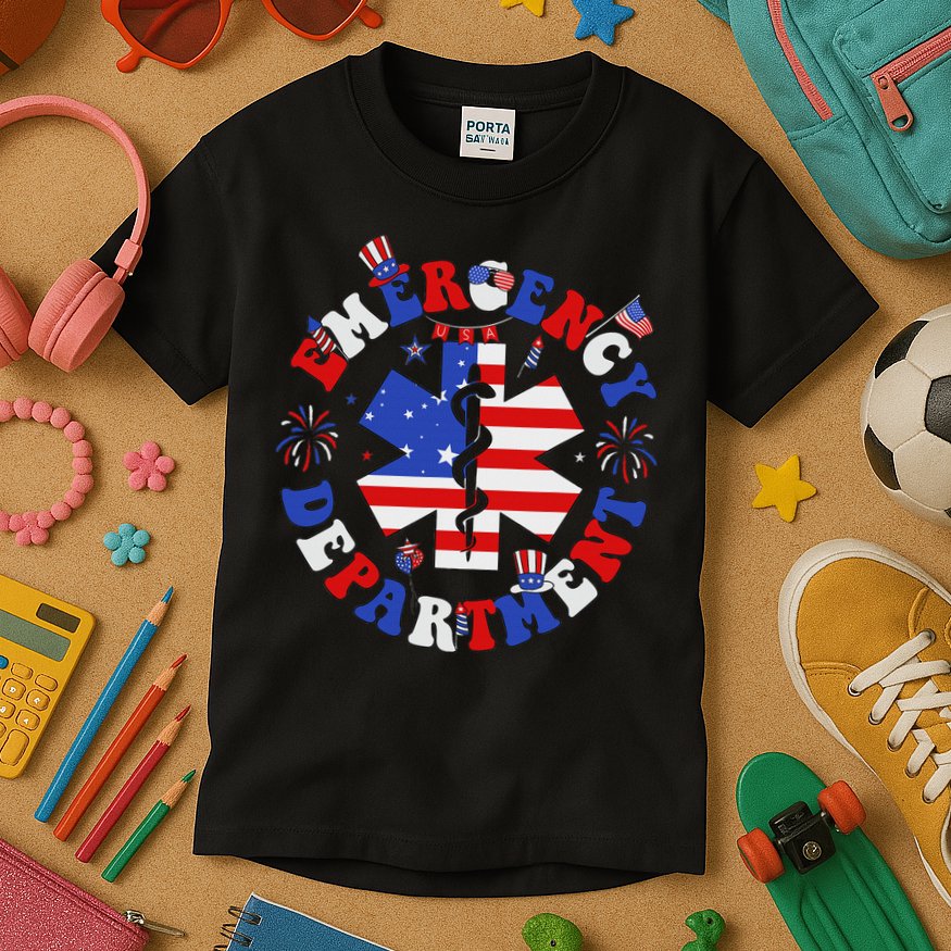 Emergency Department 4th Of July Usa Emergency Room Nurse Kids T-Shirt