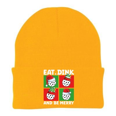 Eat Dink And Be Merry Cute Gift Holiday Pickleball Sport Lover Gift Knit Cap Winter Beanie