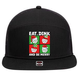 Eat Dink And Be Merry Cute Gift Holiday Pickleball Sport Lover Gift 7 Panel Mesh Trucker Snapback Hat