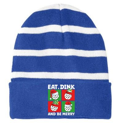 Eat Dink And Be Merry Cute Gift Holiday Pickleball Sport Lover Gift Striped Beanie with Solid Band