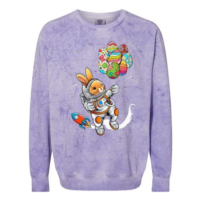 Easter Day Astronaut Bunny Rabbit Planet Egg Colorblast Crewneck Sweatshirt