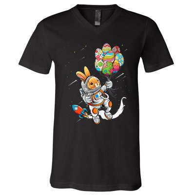 Easter Day Astronaut Bunny Rabbit Planet Egg V-Neck T-Shirt