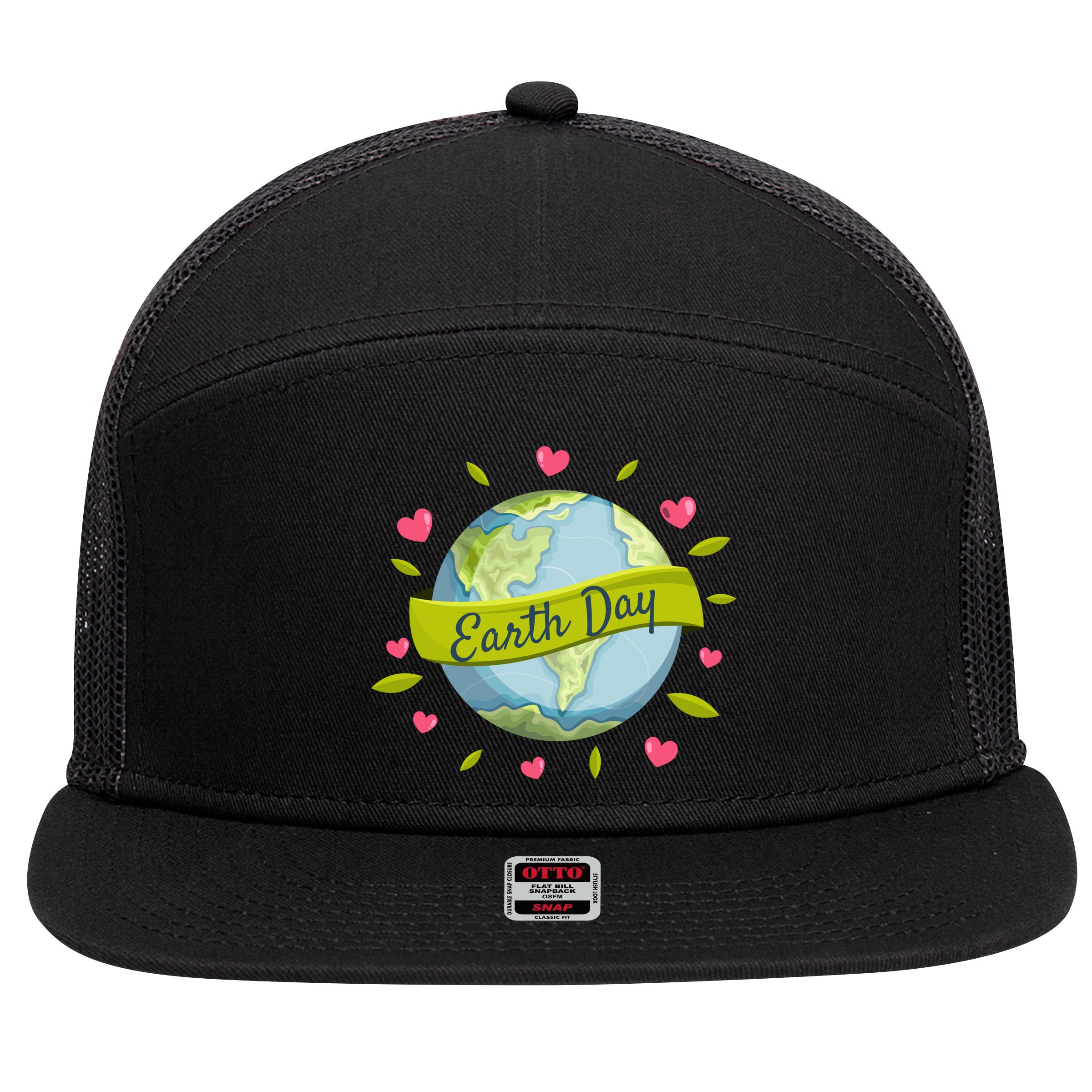 Earth Day Awareness Cute Heart 7 Panel Mesh Trucker Snapback Hat