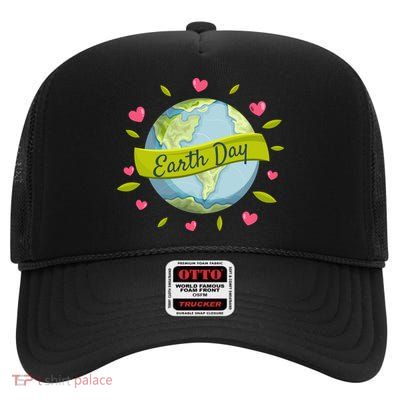 Earth Day Awareness Cute Heart High Crown Mesh Back Trucker Hat
