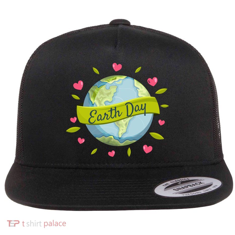 Earth Day Awareness Cute Heart Flat Bill Trucker Hat