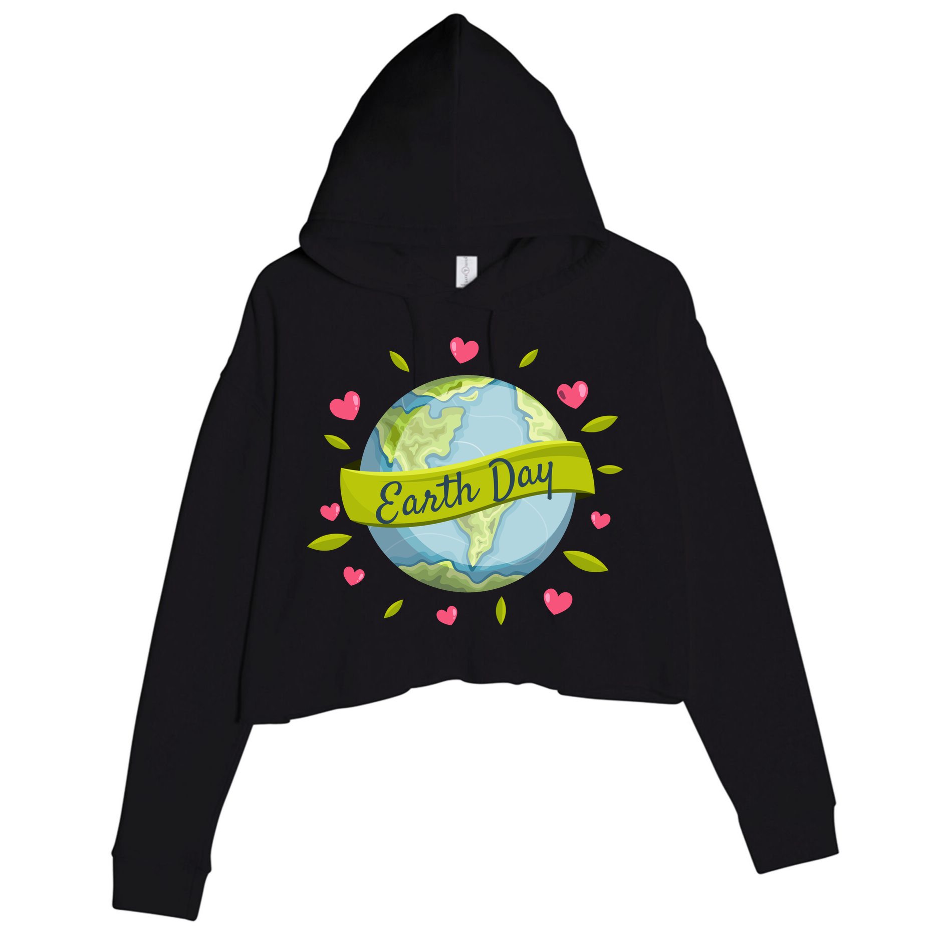 Earth Day Awareness Cute Heart Crop Fleece Hoodie