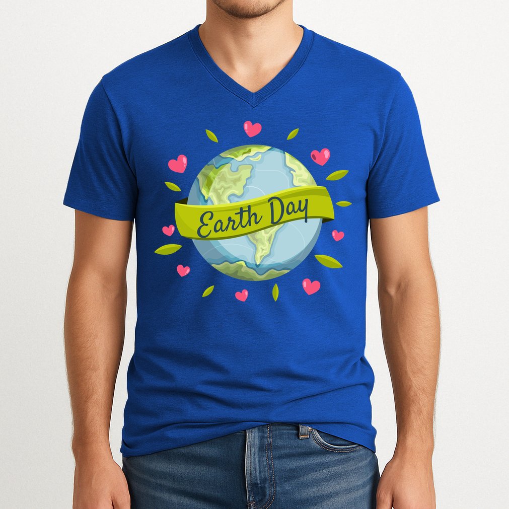 Earth Day Awareness Cute Heart V-Neck T-Shirt