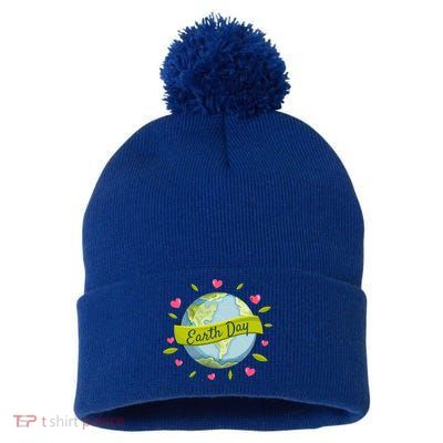 Earth Day Awareness Cute Heart Pom Pom 12in Knit Beanie