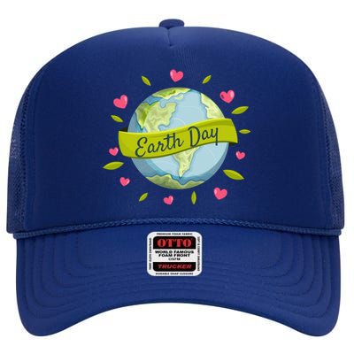 Earth Day Awareness Cute Heart High Crown Mesh Back Trucker Hat