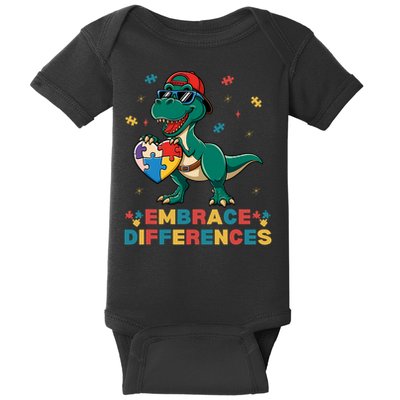 Embrace Differences Autism Awareness T-Rex Puzzle Heart T-Shirt Baby Bodysuit
