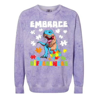 Embrace Differences Autistic Puzzle Autism Awareness Colorblast Crewneck Sweatshirt