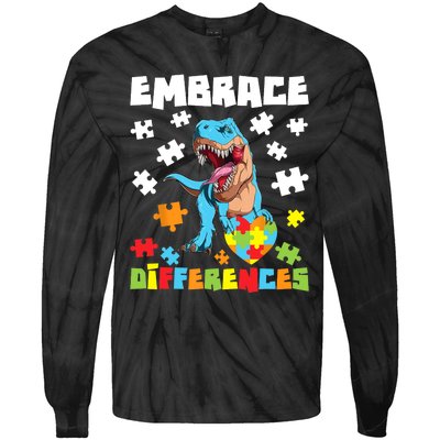 Embrace Differences Autistic Puzzle Autism Awareness Tie-Dye Long Sleeve Shirt