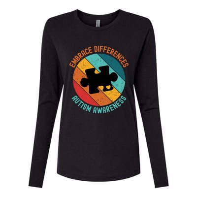 Embrace Differences Autism Awareness Vintage Puzzle Piece Meaningful Gift Womens Cotton Relaxed Long Sleeve T-Shirt