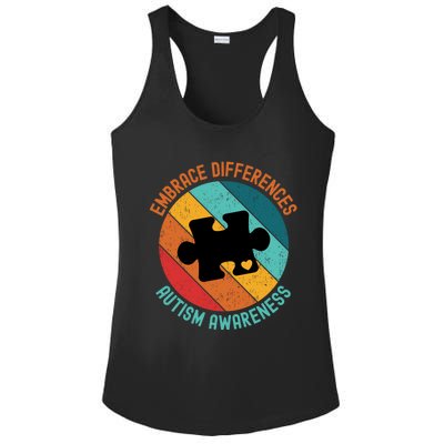 Embrace Differences Autism Awareness Vintage Puzzle Piece Meaningful Gift Ladies PosiCharge Competitor Racerback Tank