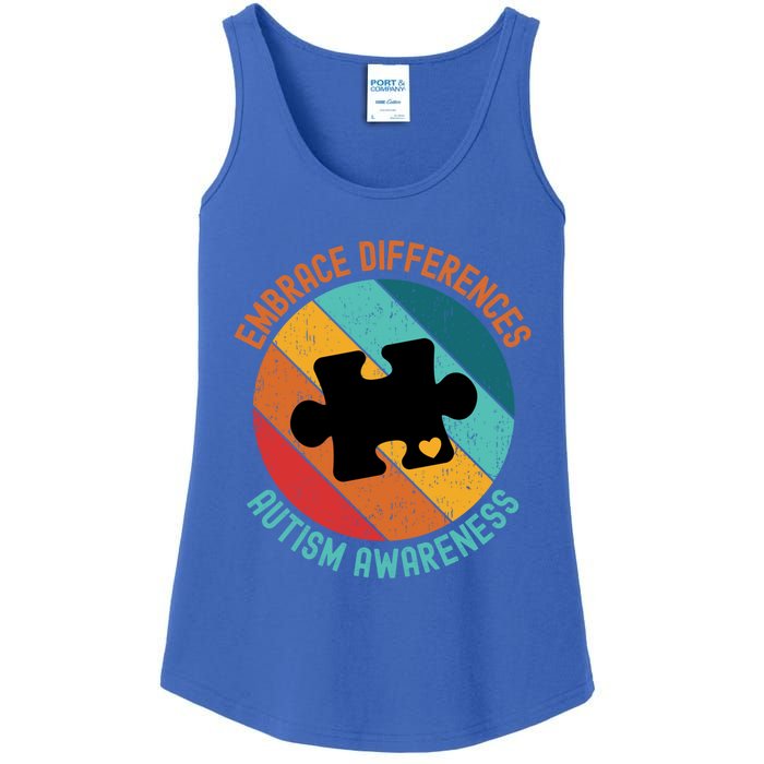 Embrace Differences Autism Awareness Vintage Puzzle Piece Meaningful Gift Ladies Essential Tank