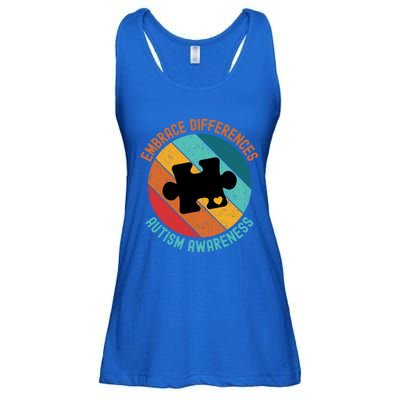 Embrace Differences Autism Awareness Vintage Puzzle Piece Meaningful Gift Ladies Essential Flowy Tank