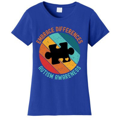 Embrace Differences Autism Awareness Vintage Puzzle Piece Meaningful Gift Women's T-Shirt