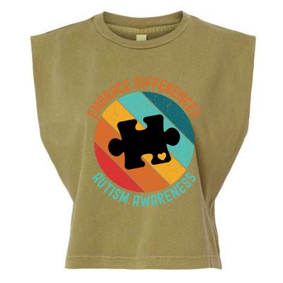 Embrace Differences Autism Awareness Vintage Puzzle Piece Meaningful Gift Garment-Dyed Women's Muscle Tee