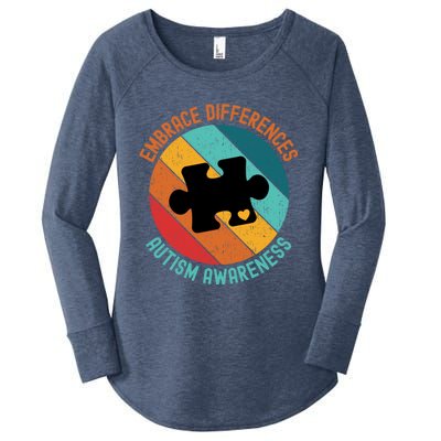 Embrace Differences Autism Awareness Vintage Puzzle Piece Meaningful Gift Women's Perfect Tri Tunic Long Sleeve Shirt