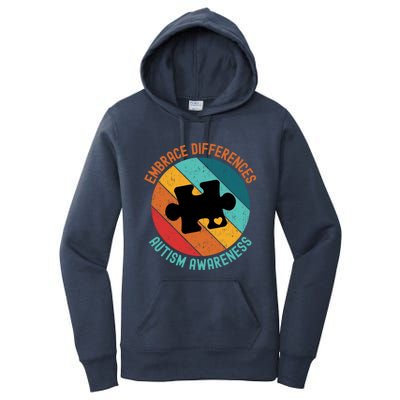 Embrace Differences Autism Awareness Vintage Puzzle Piece Meaningful Gift Women's Pullover Hoodie