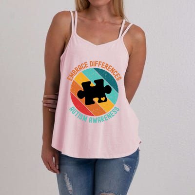 Embrace Differences Autism Awareness Vintage Puzzle Piece Meaningful Gift Women's Strappy Tank