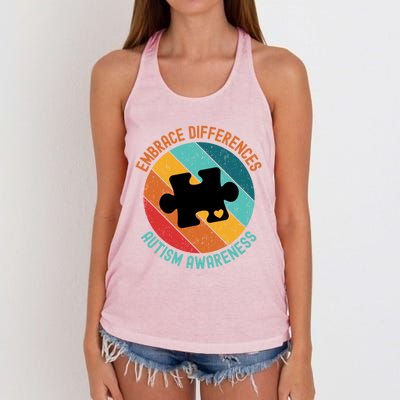 Embrace Differences Autism Awareness Vintage Puzzle Piece Meaningful Gift Women's Knotted Racerback Tank