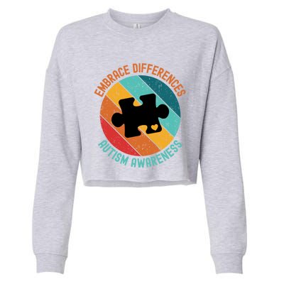 Embrace Differences Autism Awareness Vintage Puzzle Piece Meaningful Gift Cropped Pullover Crew