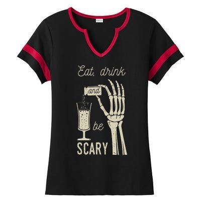 Eat Drink And Be Scary Halloween Party Design Ladies Halftime Notch Neck Tee