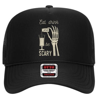 Eat Drink And Be Scary Halloween Party Design High Crown Mesh Back Trucker Hat