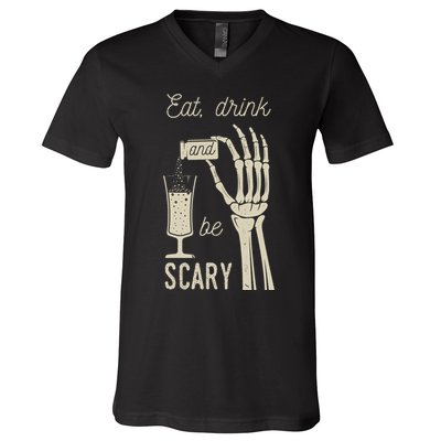 Eat Drink And Be Scary Halloween Party Design V-Neck T-Shirt