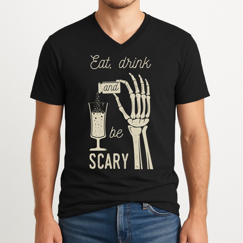 Eat Drink And Be Scary Halloween Party Design V-Neck T-Shirt