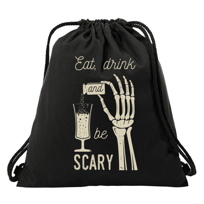 Eat Drink And Be Scary Halloween Party Design Drawstring Bag