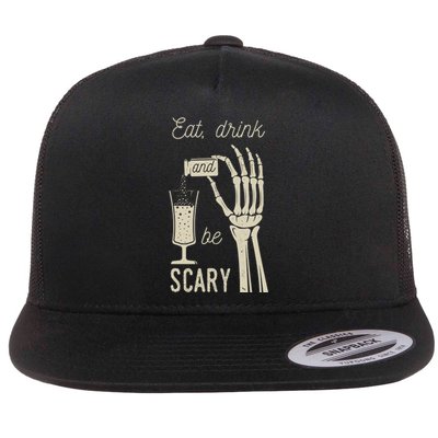 Eat Drink And Be Scary Halloween Party Design Flat Bill Trucker Hat