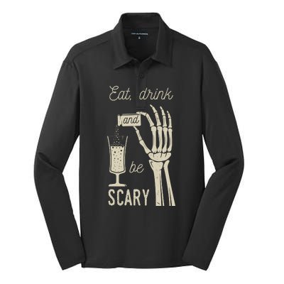 Eat Drink And Be Scary Halloween Party Design Silk Touch Performance Long Sleeve Polo