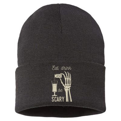 Eat Drink And Be Scary Halloween Party Design Sustainable Knit Beanie