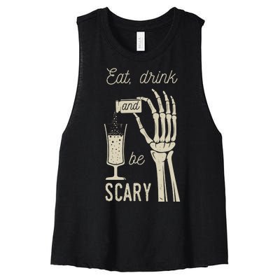 Eat Drink And Be Scary Halloween Party Design Women's Racerback Cropped Tank