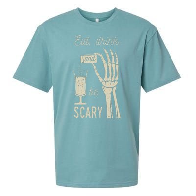 Eat Drink And Be Scary Halloween Party Design Sueded Cloud Jersey T-Shirt