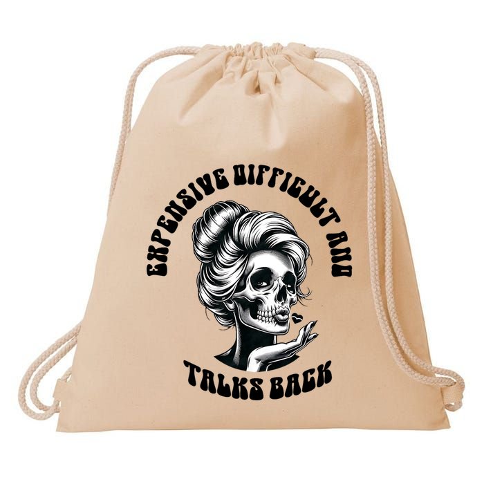 Expensive Difficult And Talks Back Messy Bun Mothers Day Drawstring Bag