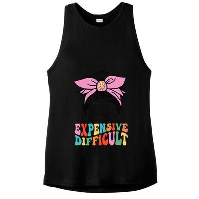 Expensive Difficult And Talks BacK Mother's Day Messy Bun Ladies PosiCharge Tri-Blend Wicking Tank